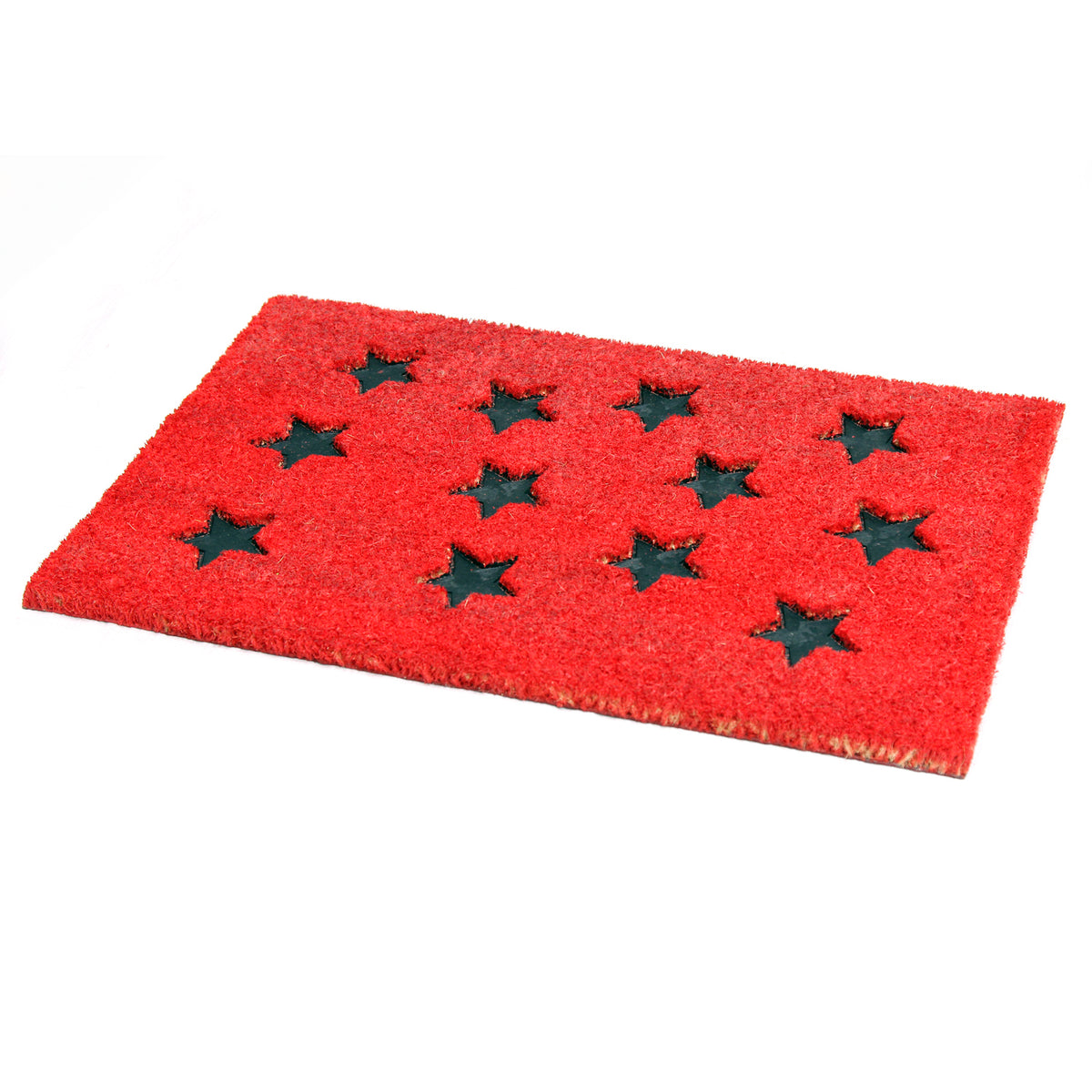 Pressed Star Design Natural Coir Doormat. PVCIMP 00008 RED - OnlyMat