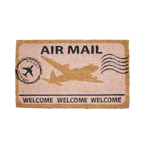 Elegant "Air Mail" and "Welcome" Printed Natural Coir Door Mat - OnlyMat