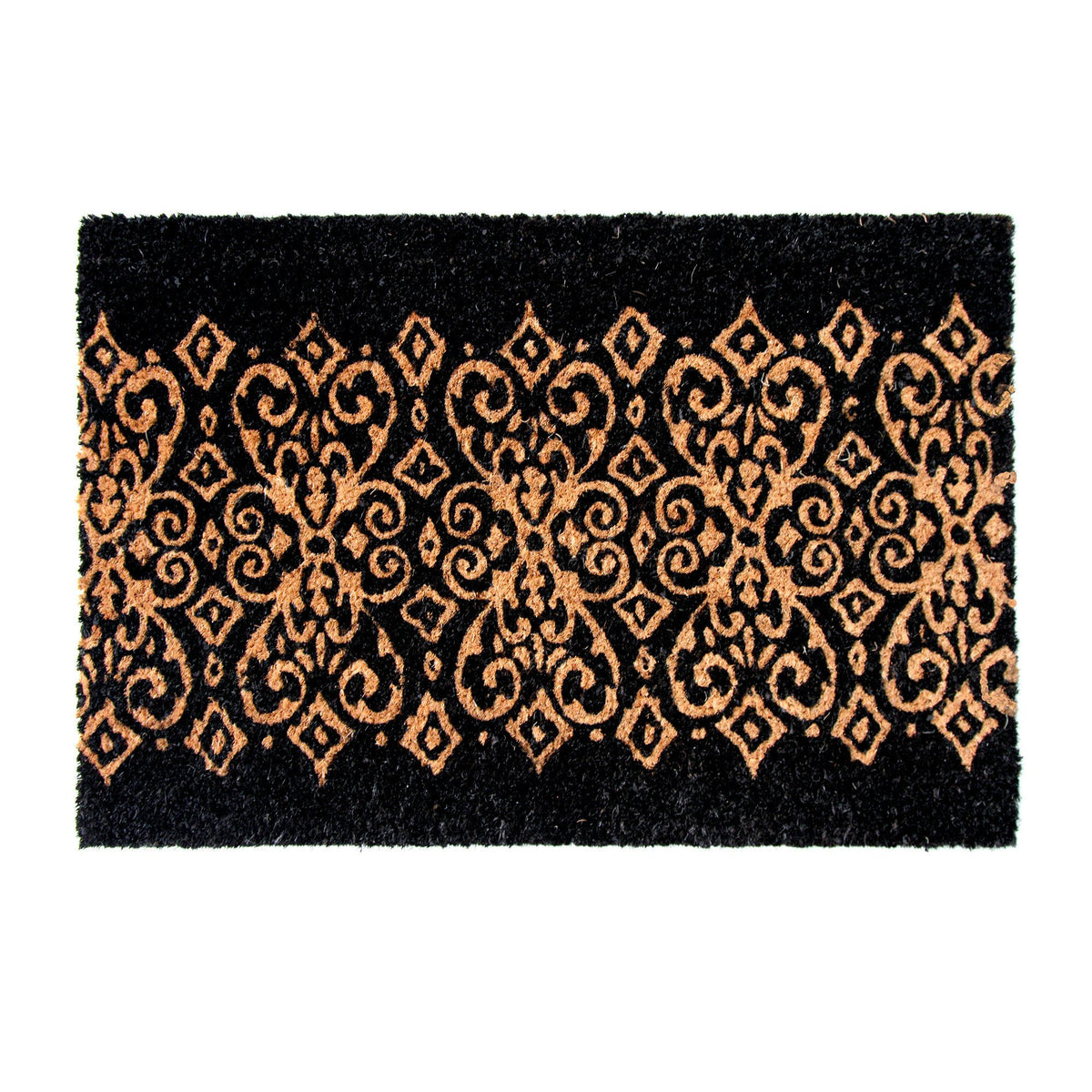 Elegant Black Natural Coir Door Mat with Designs - OnlyMat