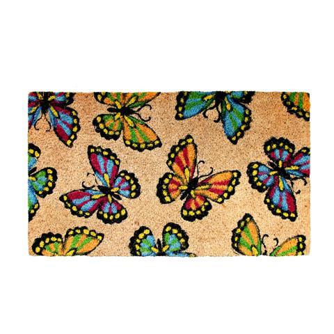 Beautiful Multi-colour Butterfly Printed Coir Floor Mat - OnlyMat