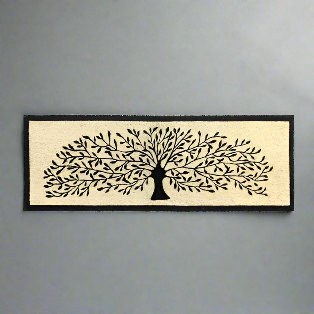 Long Black colour Tree Printed Coir Floor Mat - OnlyMat