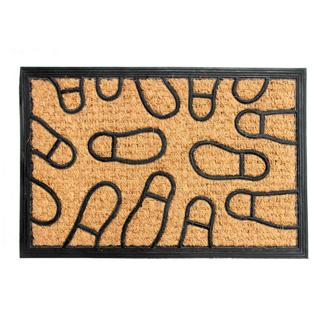 
                      
                        Natural Coir Floor Mat with Moulded Foot Mark Design and Black Border - OnlyMat
                      
                    