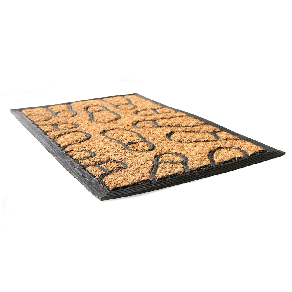 
                      
                        Natural Coir Floor Mat with Moulded Foot Mark Design and Black Border - OnlyMat
                      
                    