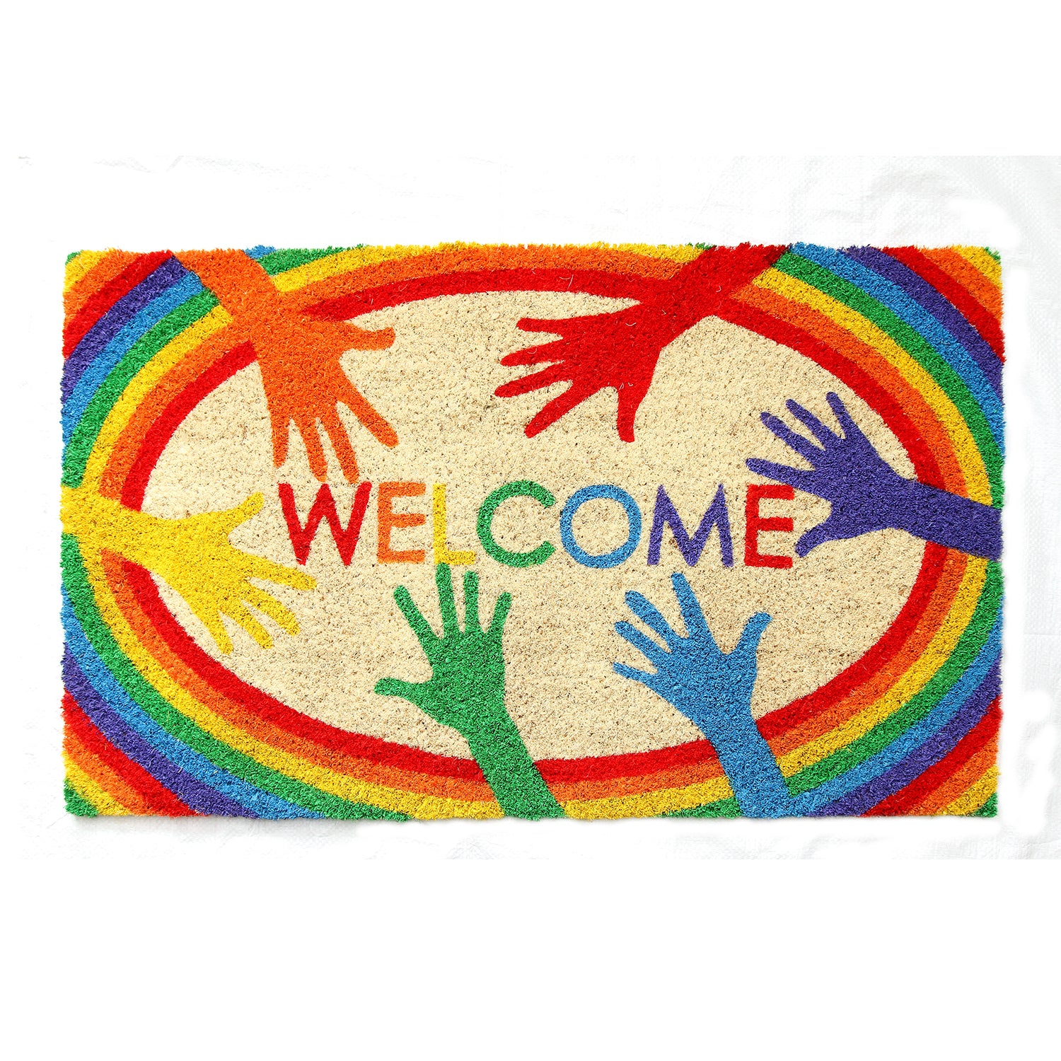 Colourful LGBTQ Themed "Welcome" printed Natural Coir Door Mat - OnlyMat