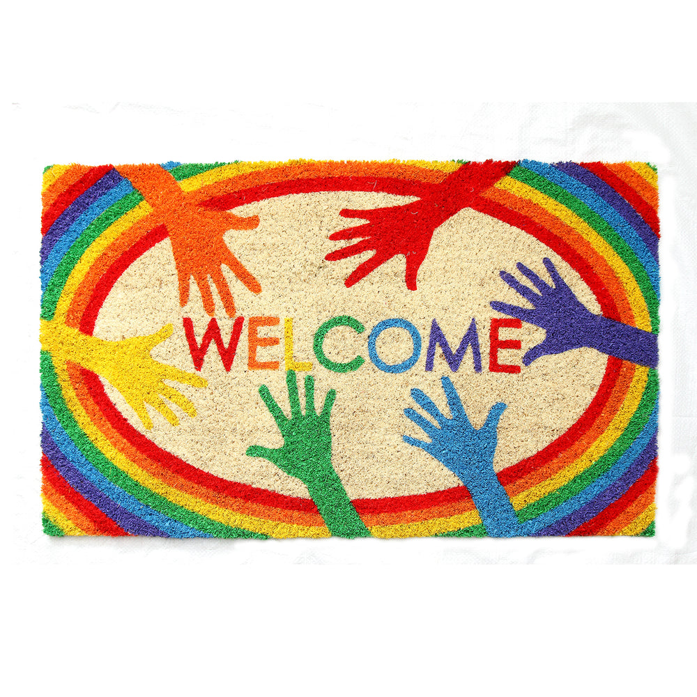 Colourful LGBTQ Themed "Welcome" printed Natural Coir Door Mat - OnlyMat