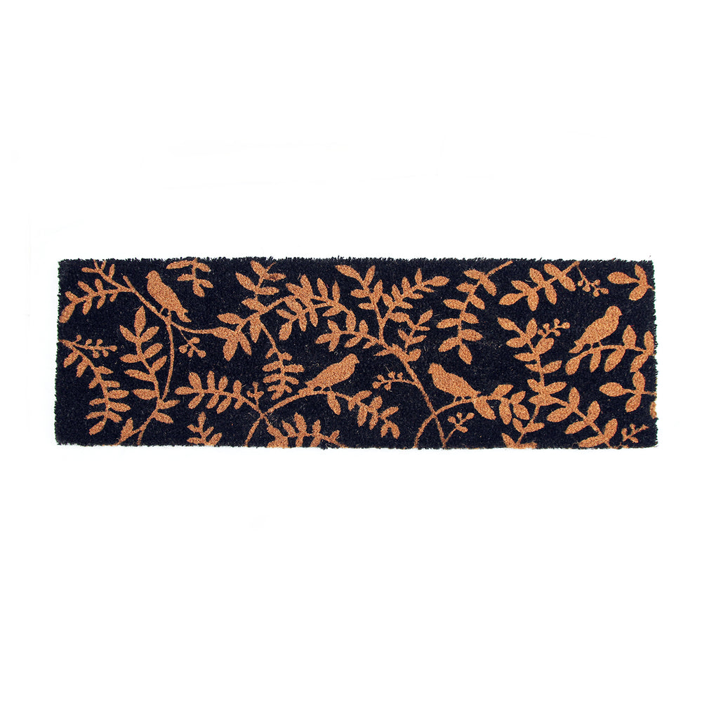 Birds and Leaf Printed Natural Coir Long and Black Door Mat - OnlyMat