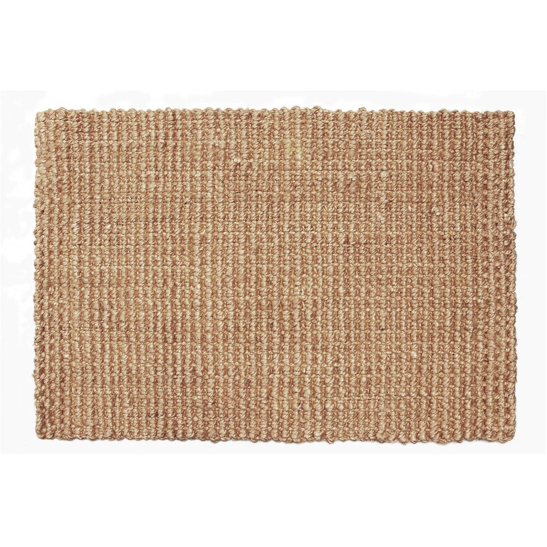 Textured brown jute rug on a white background