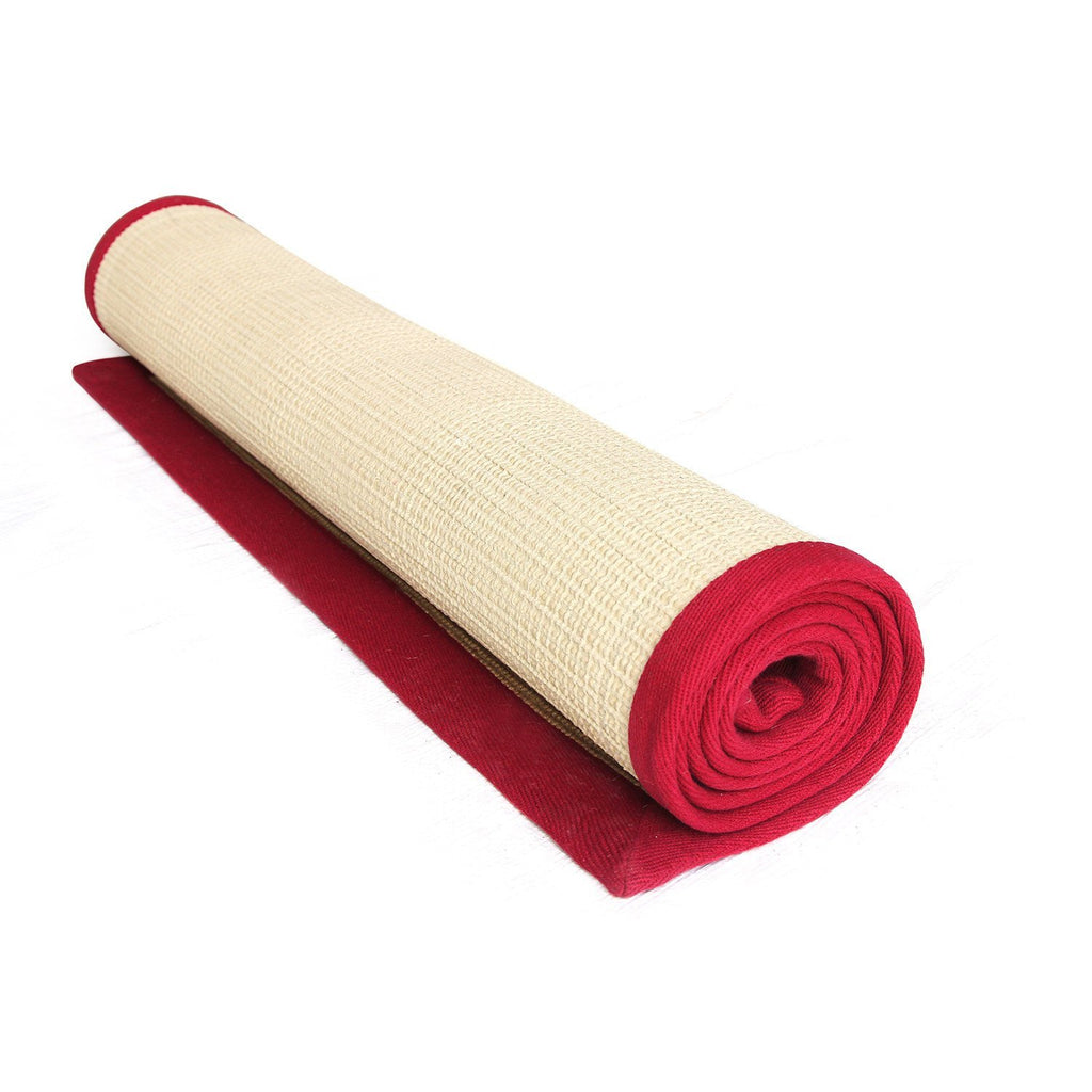 OnlyMat Anti-Skid Eco-Friendly Jute Yoga Mat With Maroon Cotton Border