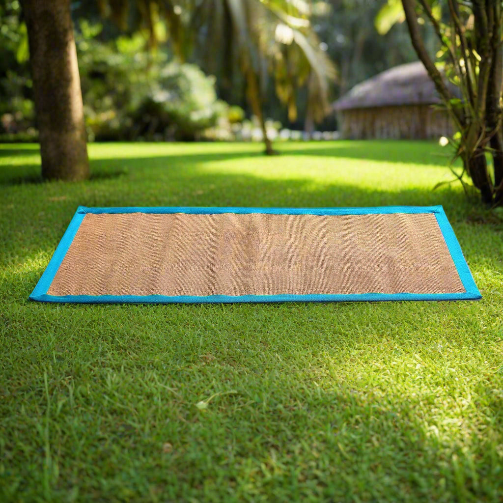 Eco-Friendly Jute Anti-Skid Yoga Mat With Light-Blue Cotton Border - OnlyMat