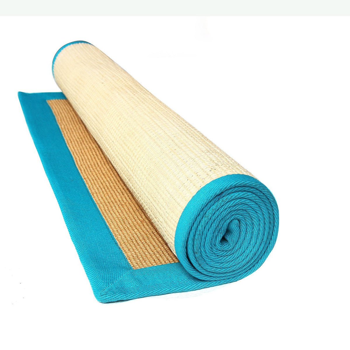 Eco-Friendly Jute Anti-Skid Yoga Mat With Light-Blue Cotton Border - OnlyMat