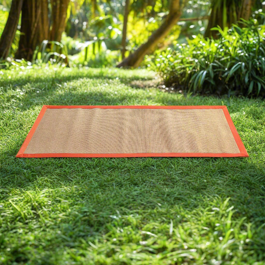 Eco-Friendly Jute Anti-Skid Yoga Mat With Orange Cotton Border - OnlyMat