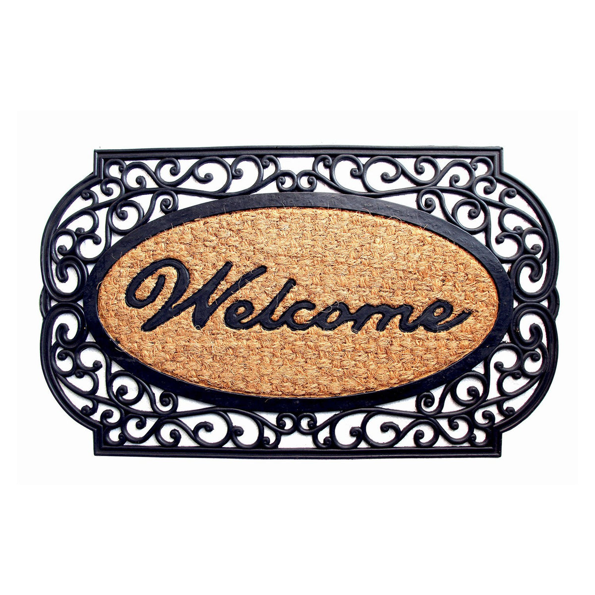 "Welcome" Printed Elegant Moulded Coir Mat with Black Border - OnlyMat