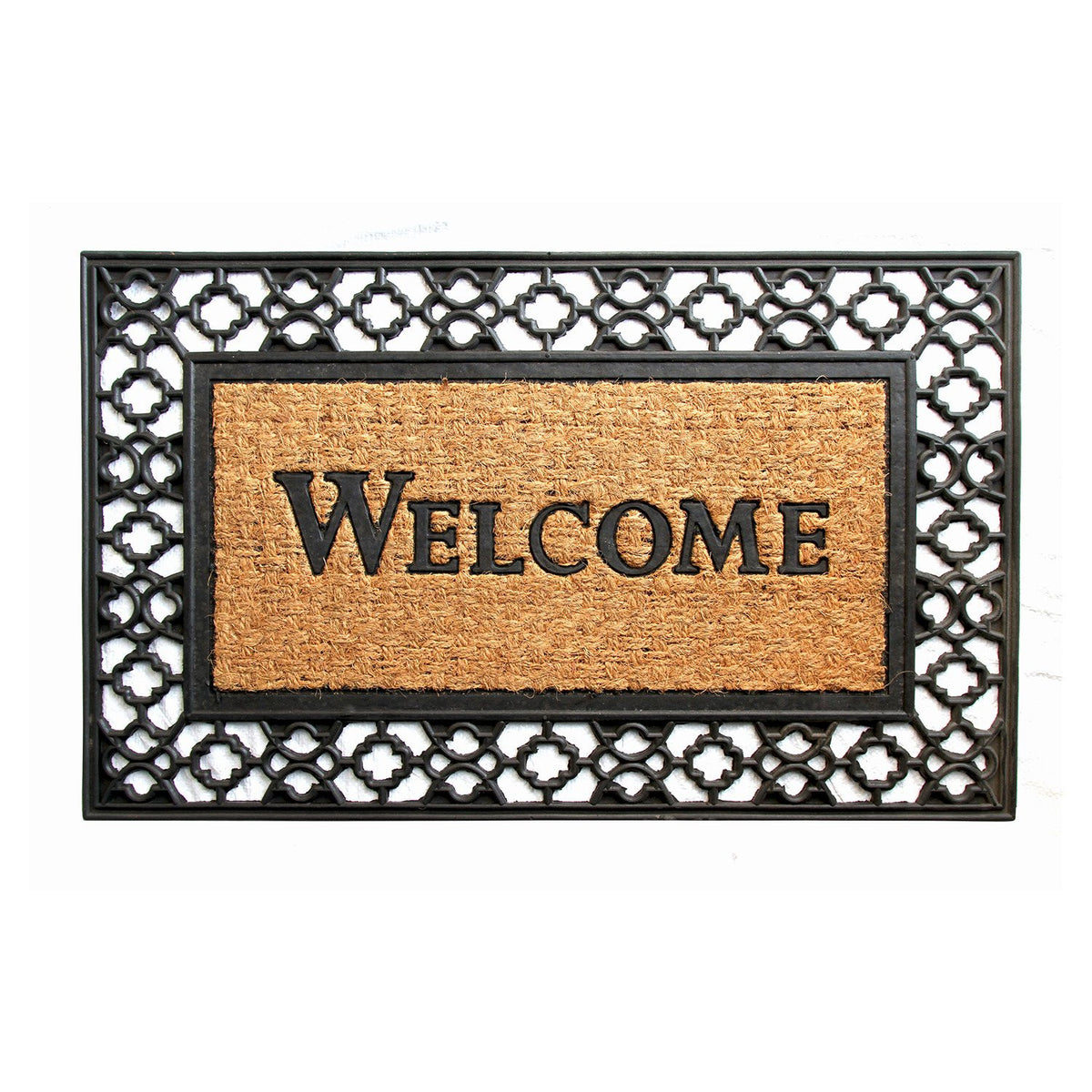 Black Coco Rubber Welcome Entrance Mat with wide Border - OnlyMat