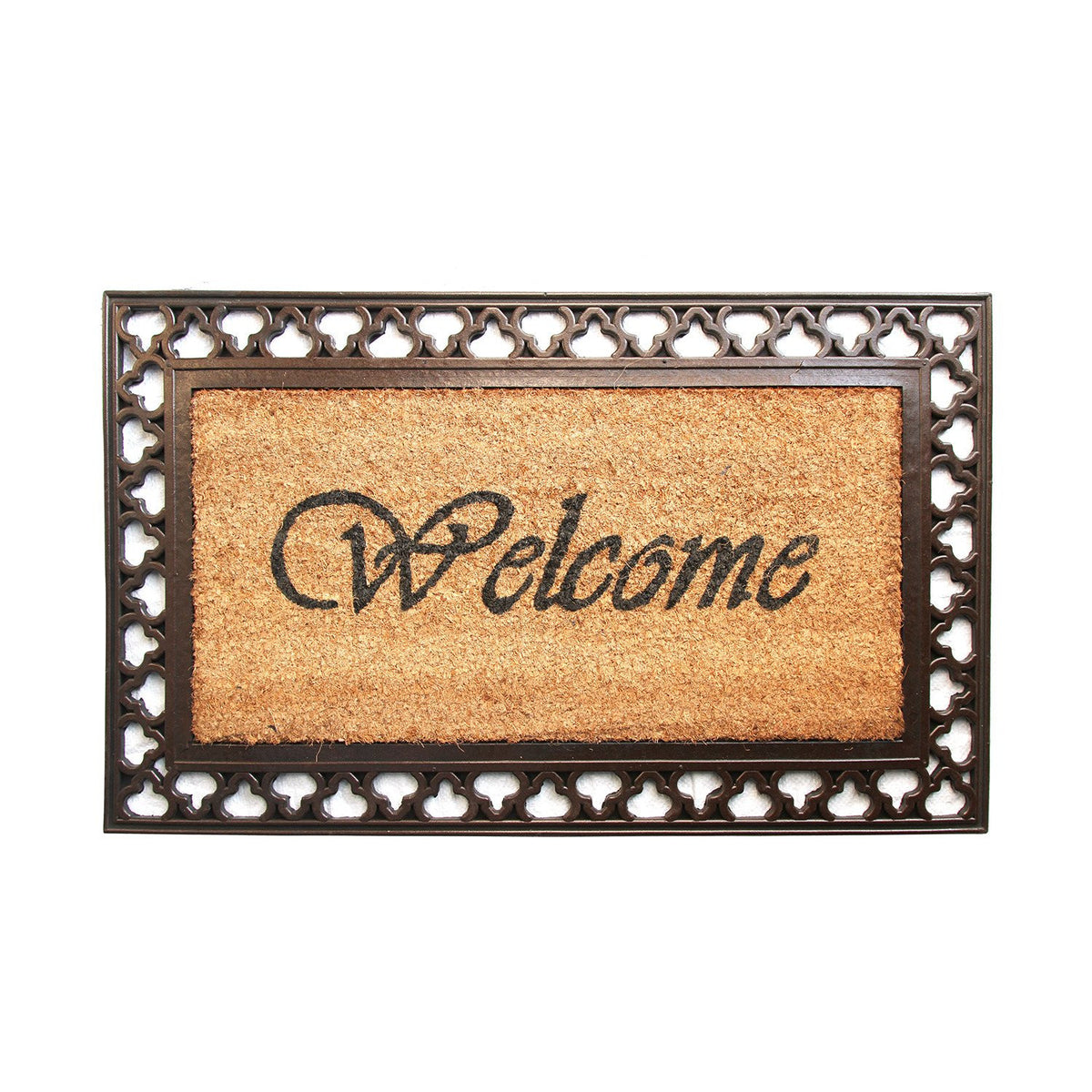 Golden Colour Coco Rubber Welcome Entrance Door Mat with Wide Border - OnlyMat