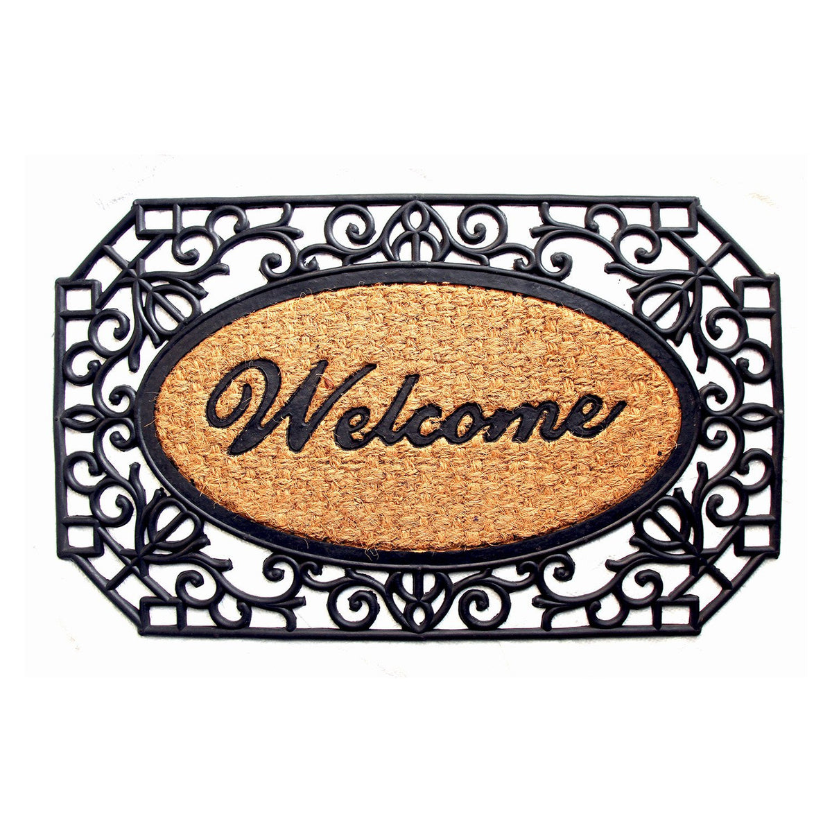 Welcome Door Mat with Large Cast Iron Grill Border Design - OnlyMat