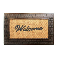 Golden Colour Coco Rubber Welcome Entrance Door Mat with Wide Brick Design Border - OnlyMat