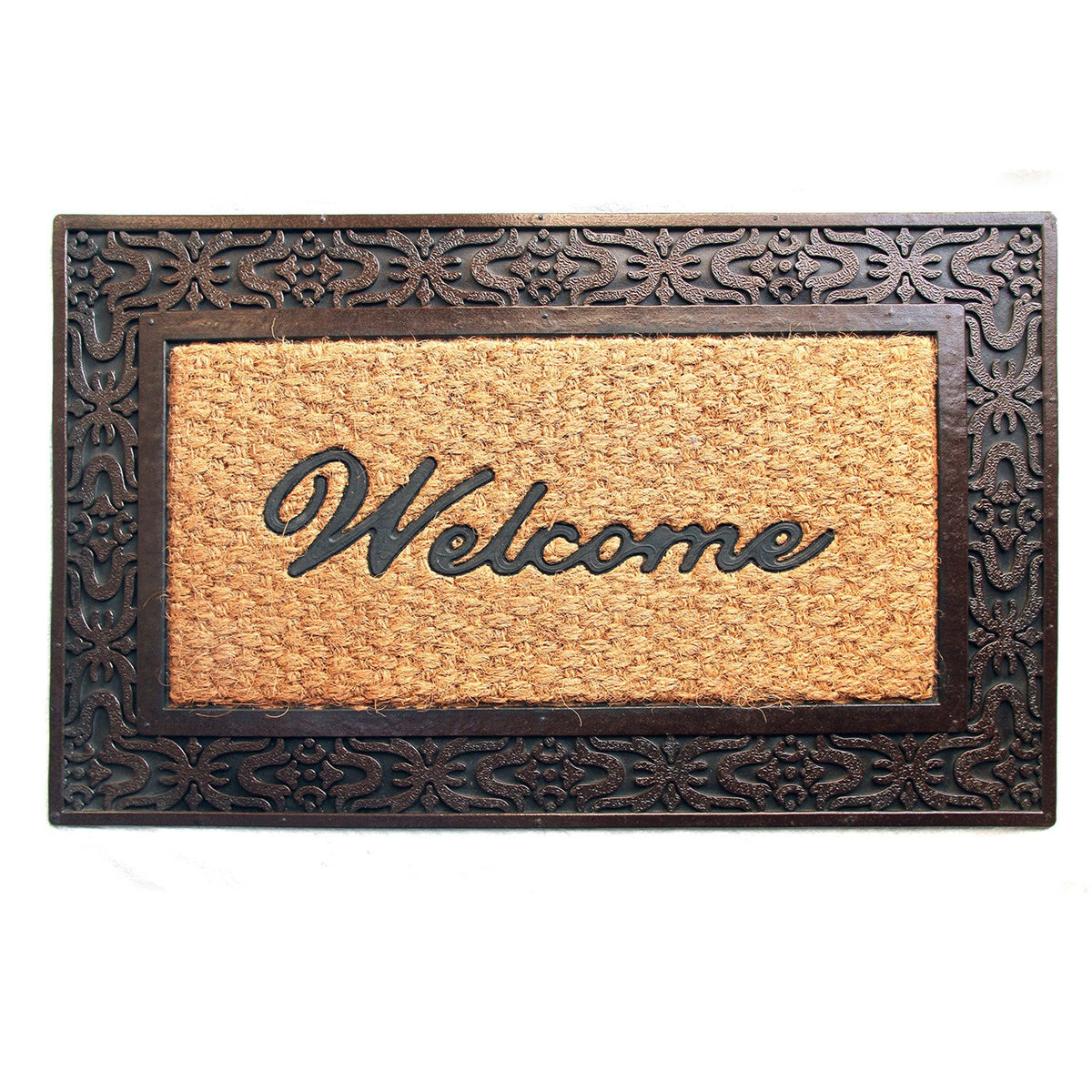 Elegant Moulded Rubber and Coir Welcome Designer Door Mat with Border - OnlyMat