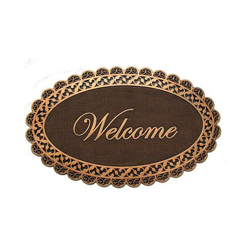 Stylish Oval Shape Metallic Finish Designer Rubber Pin Welcome Mat - OnlyMat