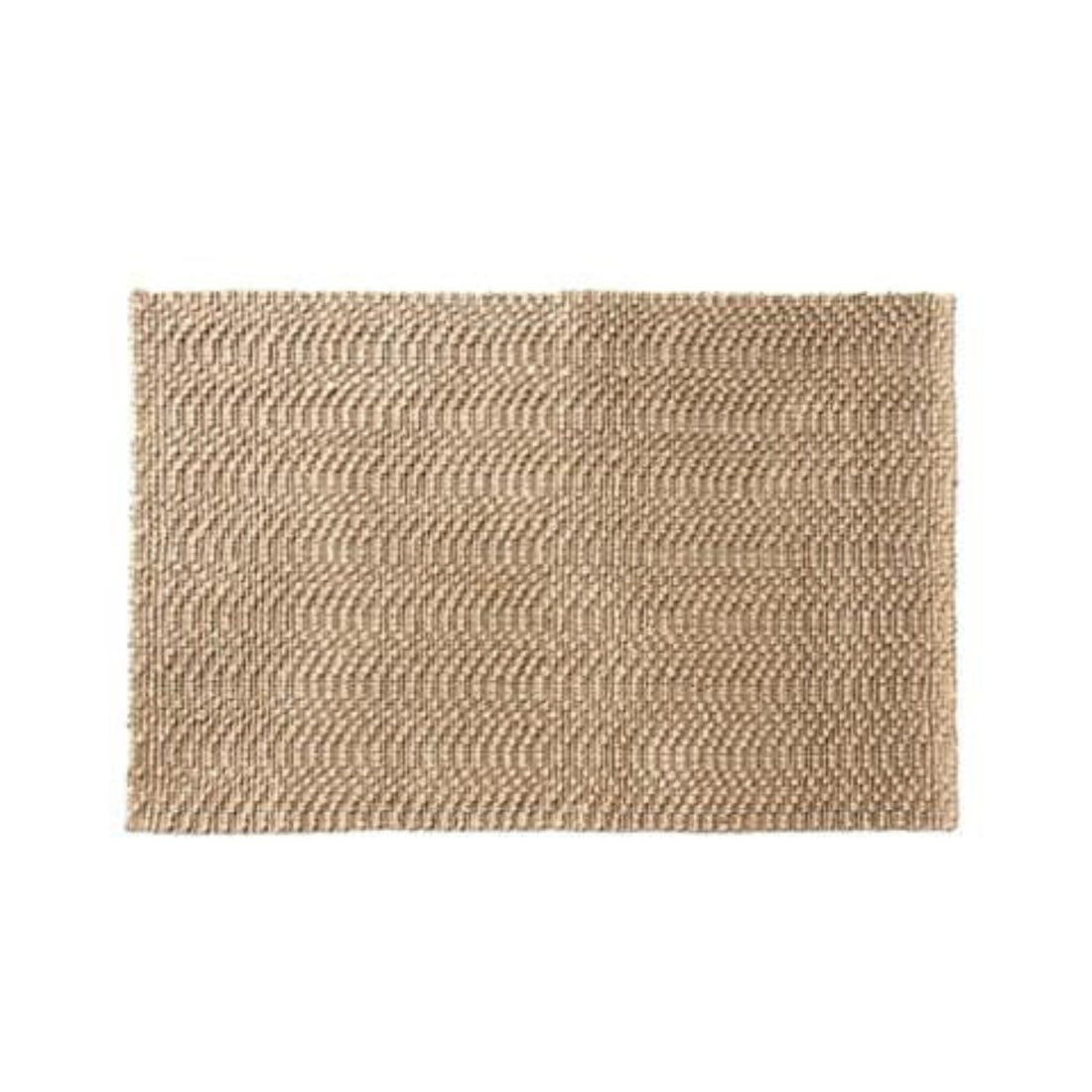 A rectangular, flat-weave jute floor mat with a natural beige colour and a textured pattern.