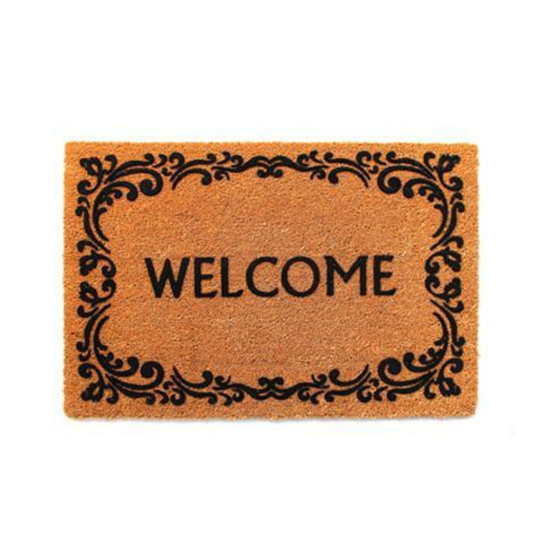 
                      
                        A rectangular coir doormat with an elegant border and the word 'WELCOME' printed in the centre.
                      
                    