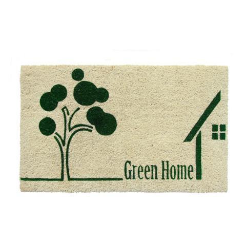 "Green Home" printed Natural Coir Green Anti-Slip Floor Mat - OnlyMat