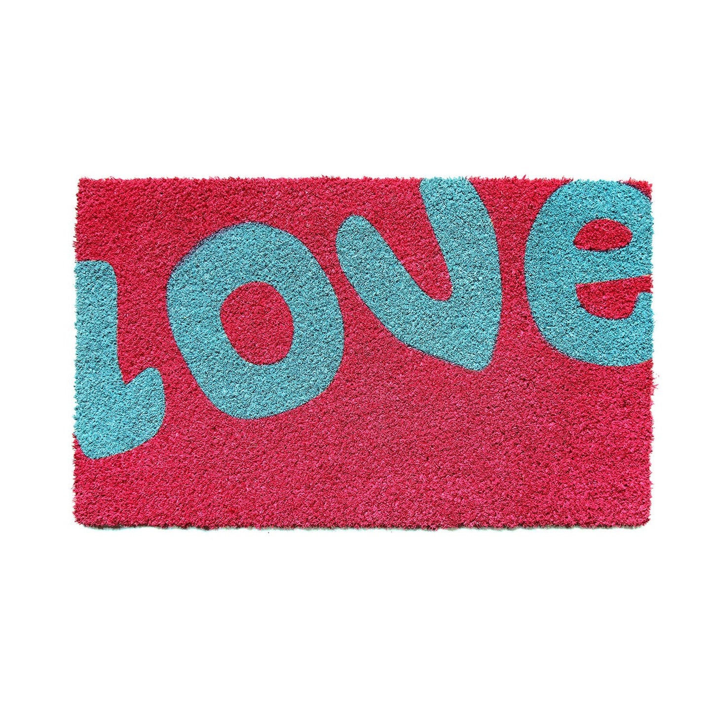 Stylish "Love" printed Pink Natural Coir Floor Mat - OnlyMat