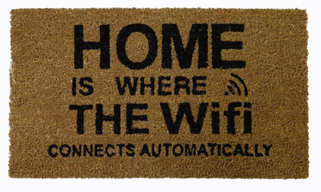 Funny "Home is Where the WiFi Connects Automatically" Printed Natural Coir Floor Mat - OnlyMat