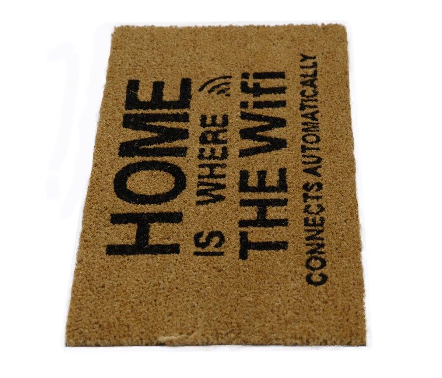 Funny "Home is Where the WiFi Connects Automatically" Printed Natural Coir Floor Mat - OnlyMat