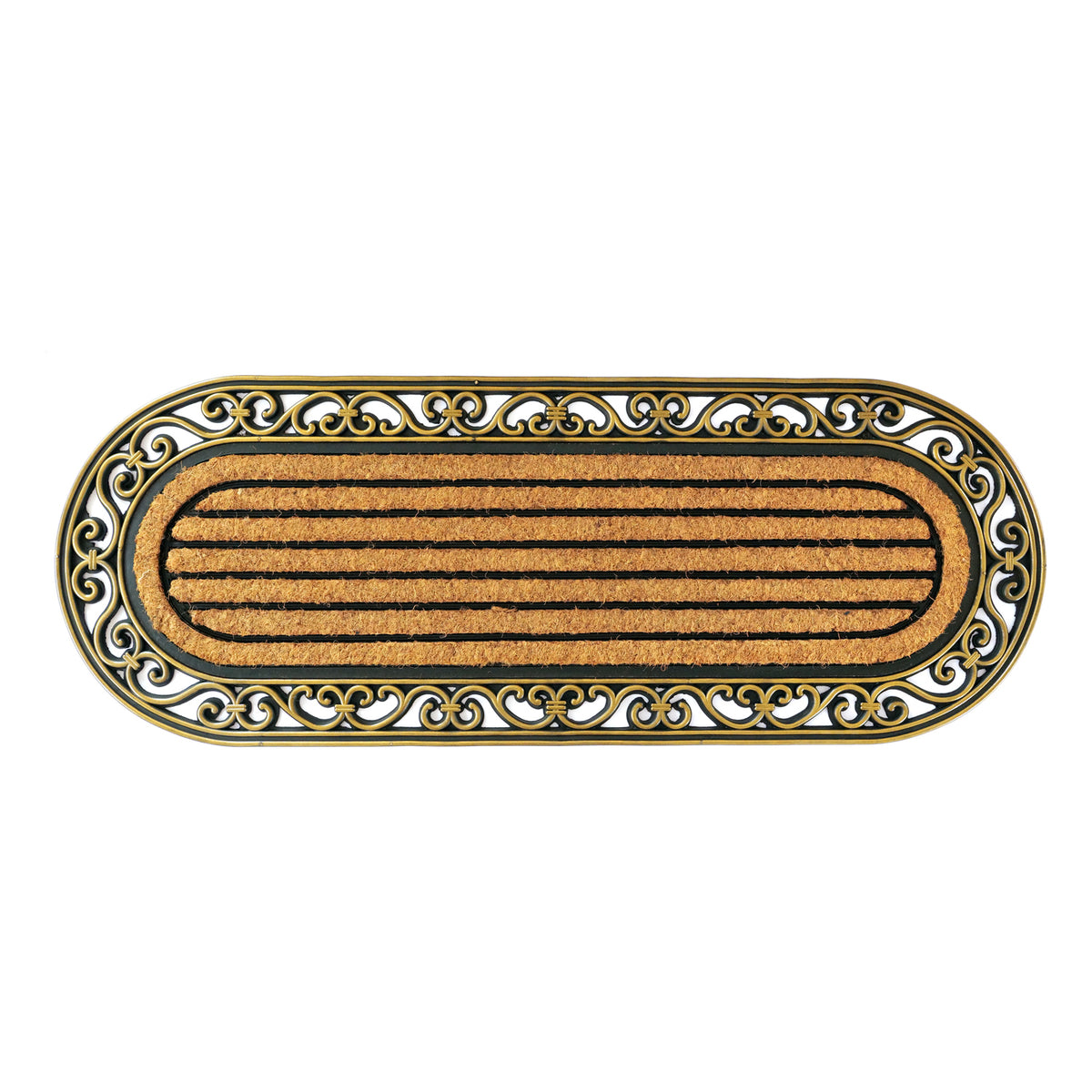 OnlyMat Elegant Long Oval Shaped Rubber Coir Moulded Door Mat 45cm x 120cm