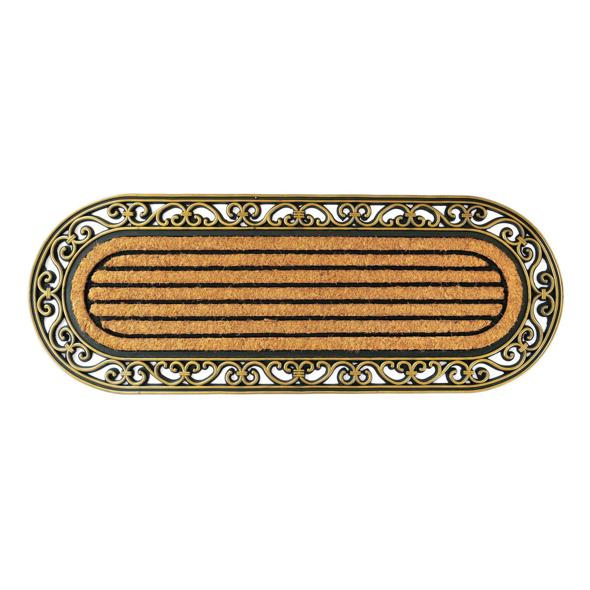 OnlyMat Elegant Long Oval Shaped Rubber Coir Moulded Door Mat 45cm x 120cm