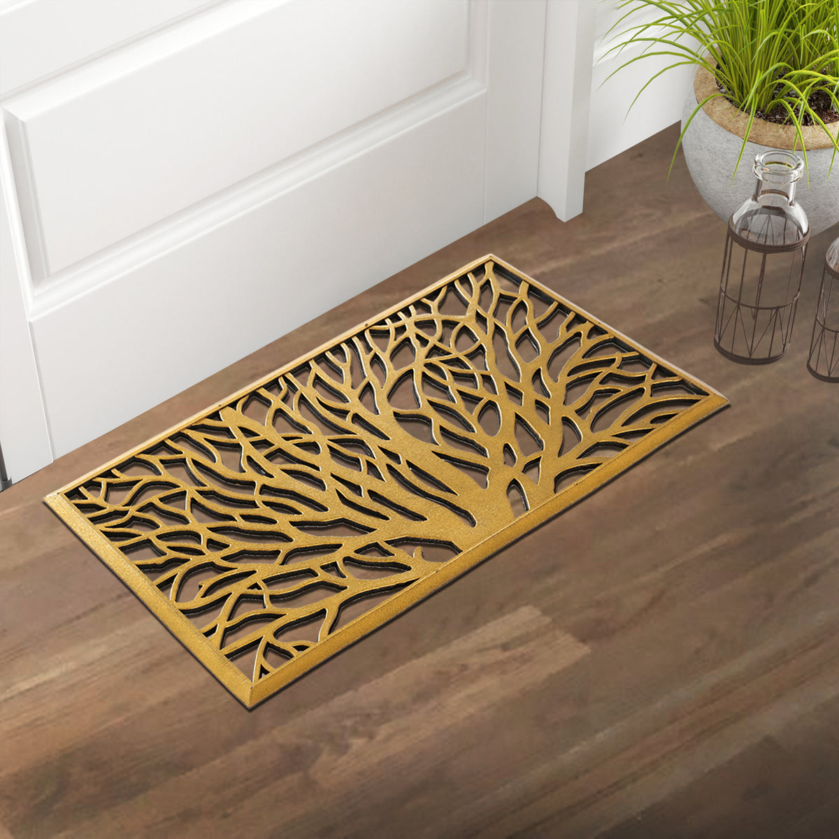 OnlyMat Moulded Tree Design Rubber Doormat in Metalic Colours - Indoor / Outdoor, Waterproof