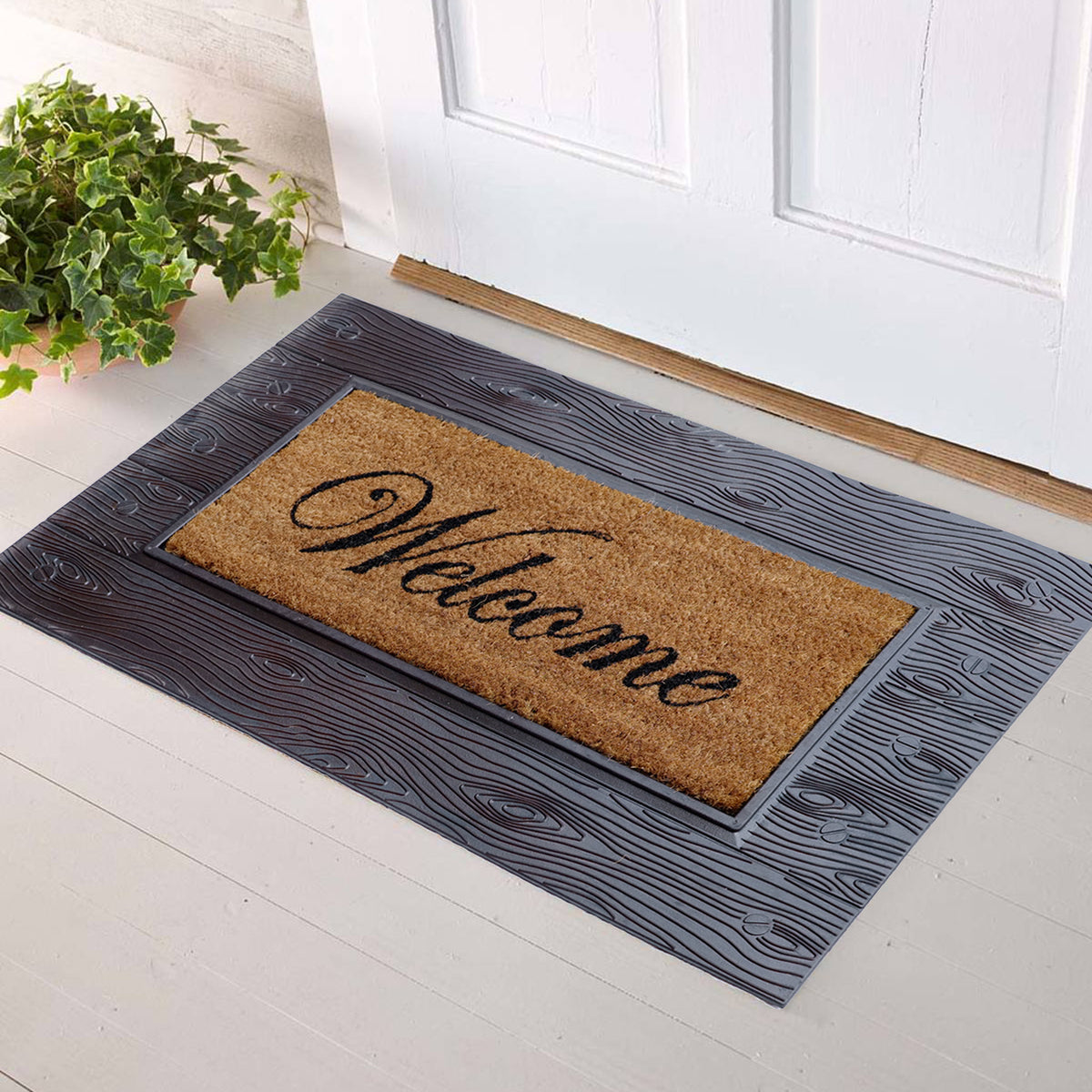 Onlymat Rubber Tray with Coir Welcome Mat Home Office Entrance 45x75 cm - OnlyMat