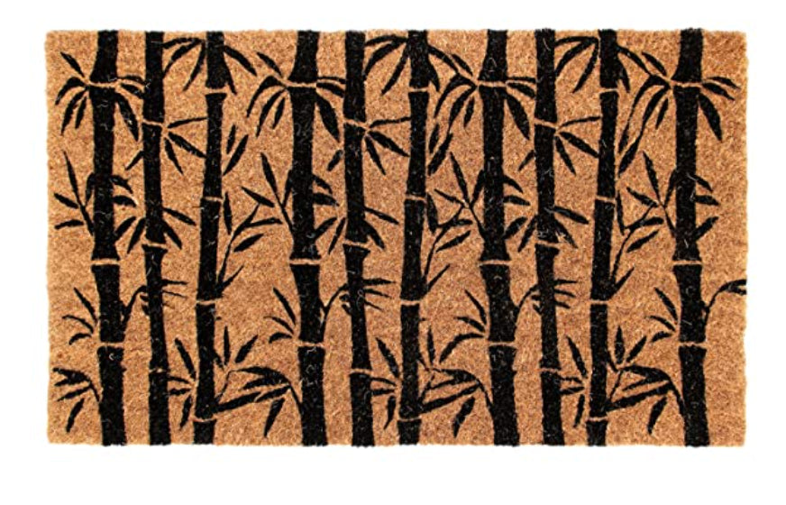 OnlyMat Bamboo Leaves Design Natural Coir Entrance Door Mat with Anti-slip Backing