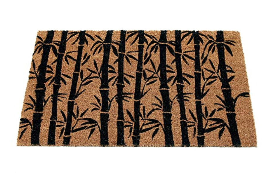 OnlyMat Bamboo Leaves Design Natural Coir Entrance Door Mat with Anti-slip Backing