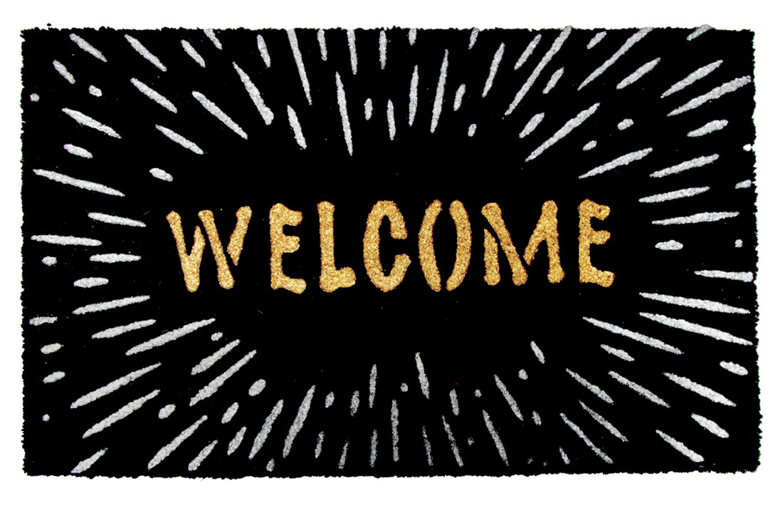 
                      
                        Elegant "Welcome" Printed Glittering Starry Sky Natural Coir Black Door Mat - OnlyMat
                      
                    