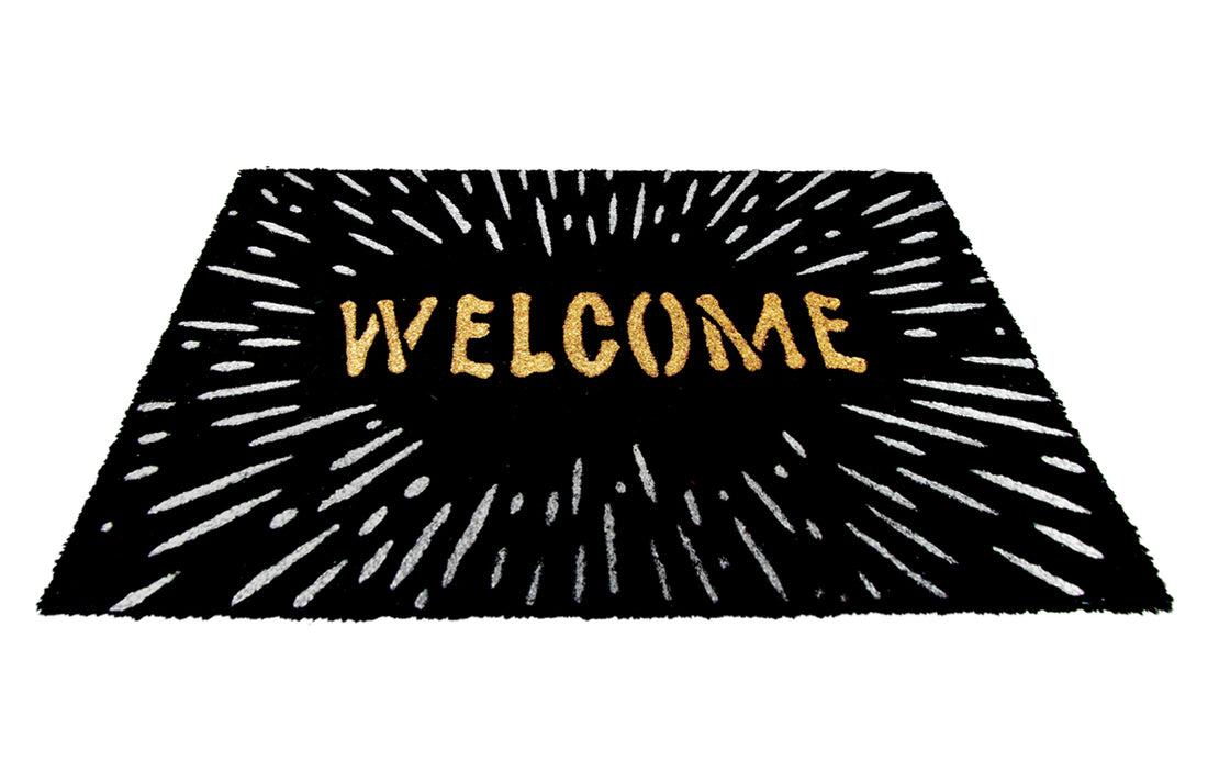 
                      
                        Elegant "Welcome" Printed Glittering Starry Sky Natural Coir Black Door Mat - OnlyMat
                      
                    