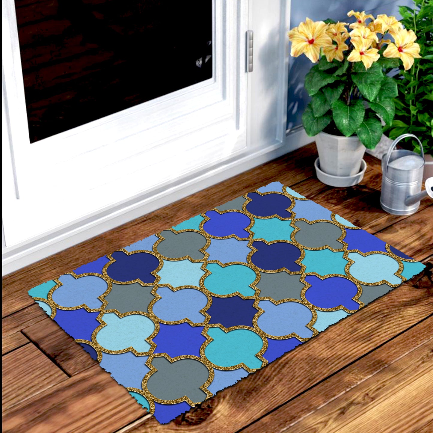 Stylish Golden Glitter printed Natural Coir Mult-colour Floor Mat - OnlyMat