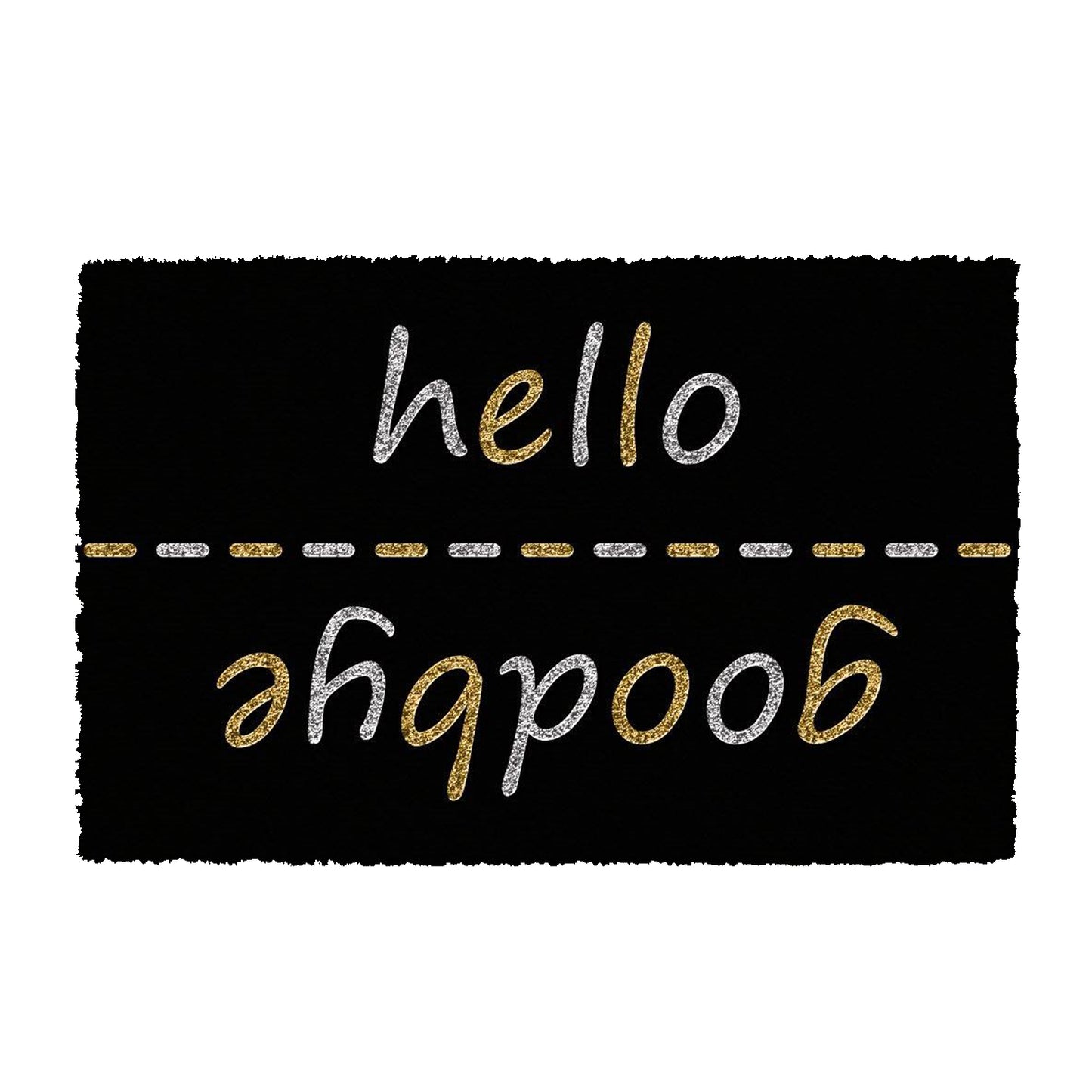 Elegant Black "Hello, Goodbye" printed Natural Coir Glitter Door Mat - OnlyMat