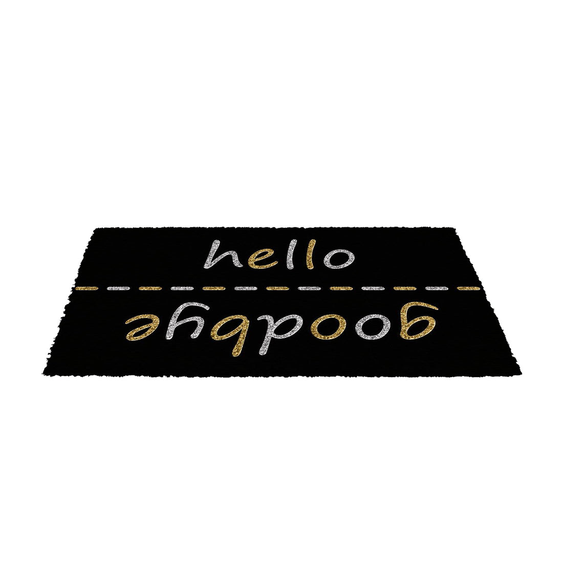 
                      
                        Elegant Black "Hello, Goodbye" printed Natural Coir Glitter Door Mat - OnlyMat
                      
                    