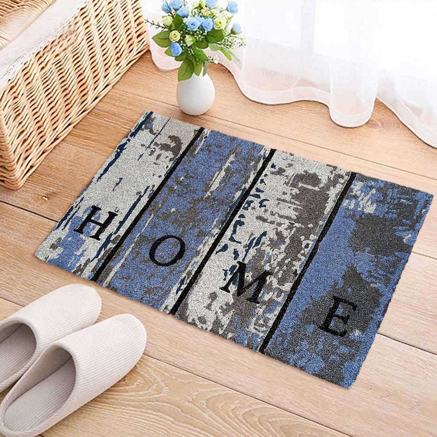 "Home" Printed Multi Colour Printed Natural Coir Door Mat - OnlyMat