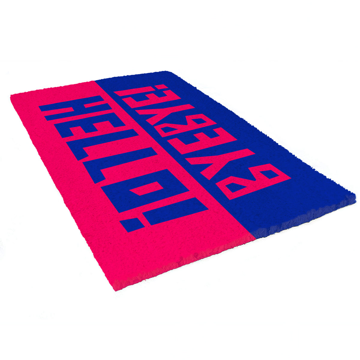 Colourful Blue and Red "Hello, Bye Bye" printed Natural Coir Door Mat - OnlyMat