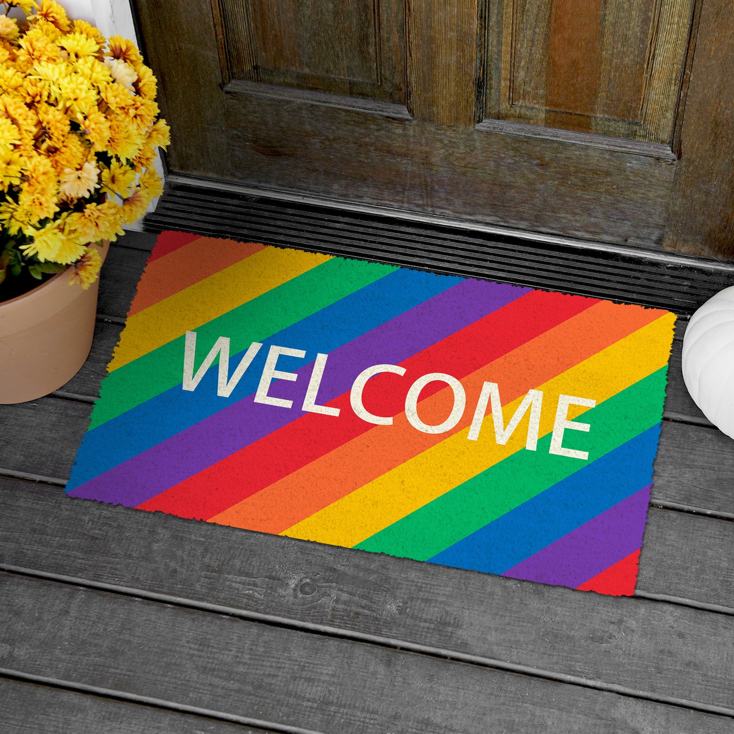 Colourful Rainbow Themed "Welcome" printed Natrual Coir Door Mat - OnlyMat