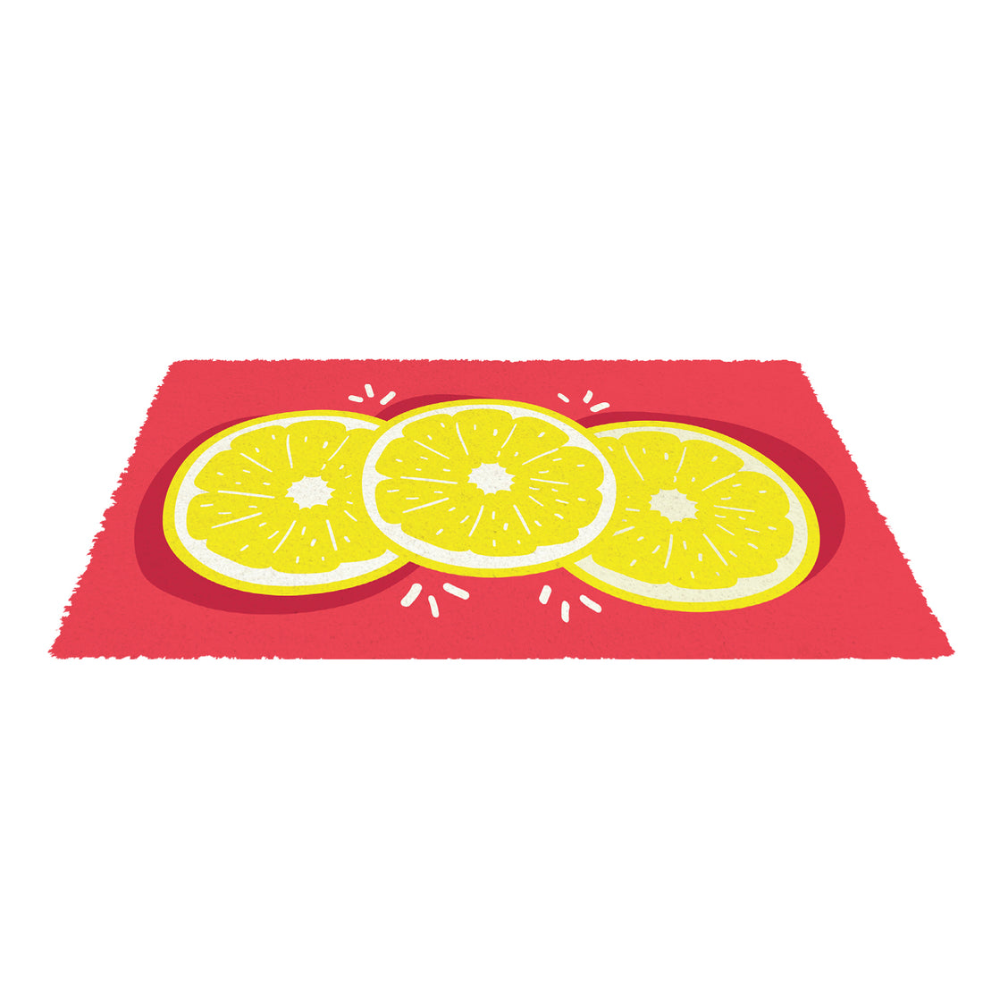 Colourful Lemon printed Natural Coir Red Floor Mat - OnlyMat