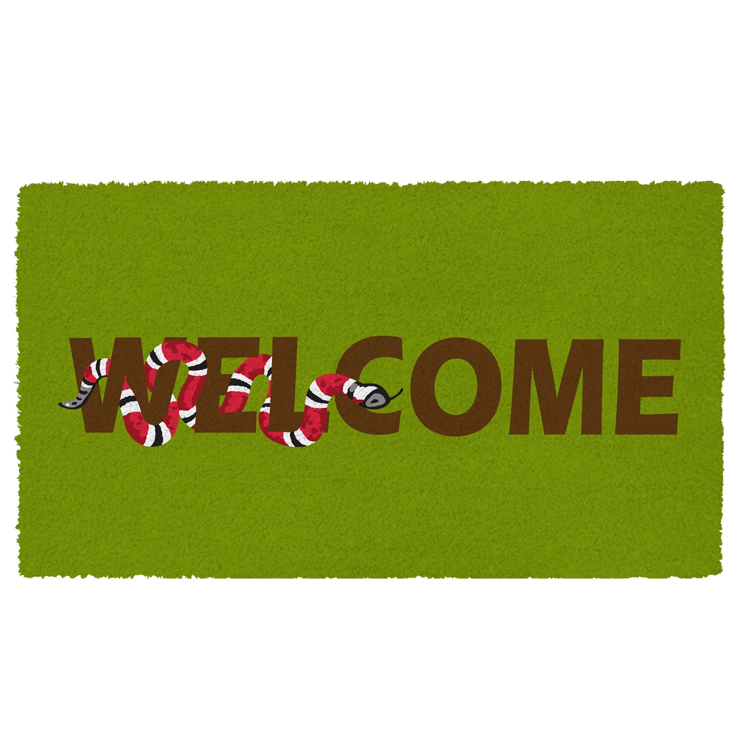 "Welcome" and Snake Printed Green Natural Coir Entrance Mat - OnlyMat