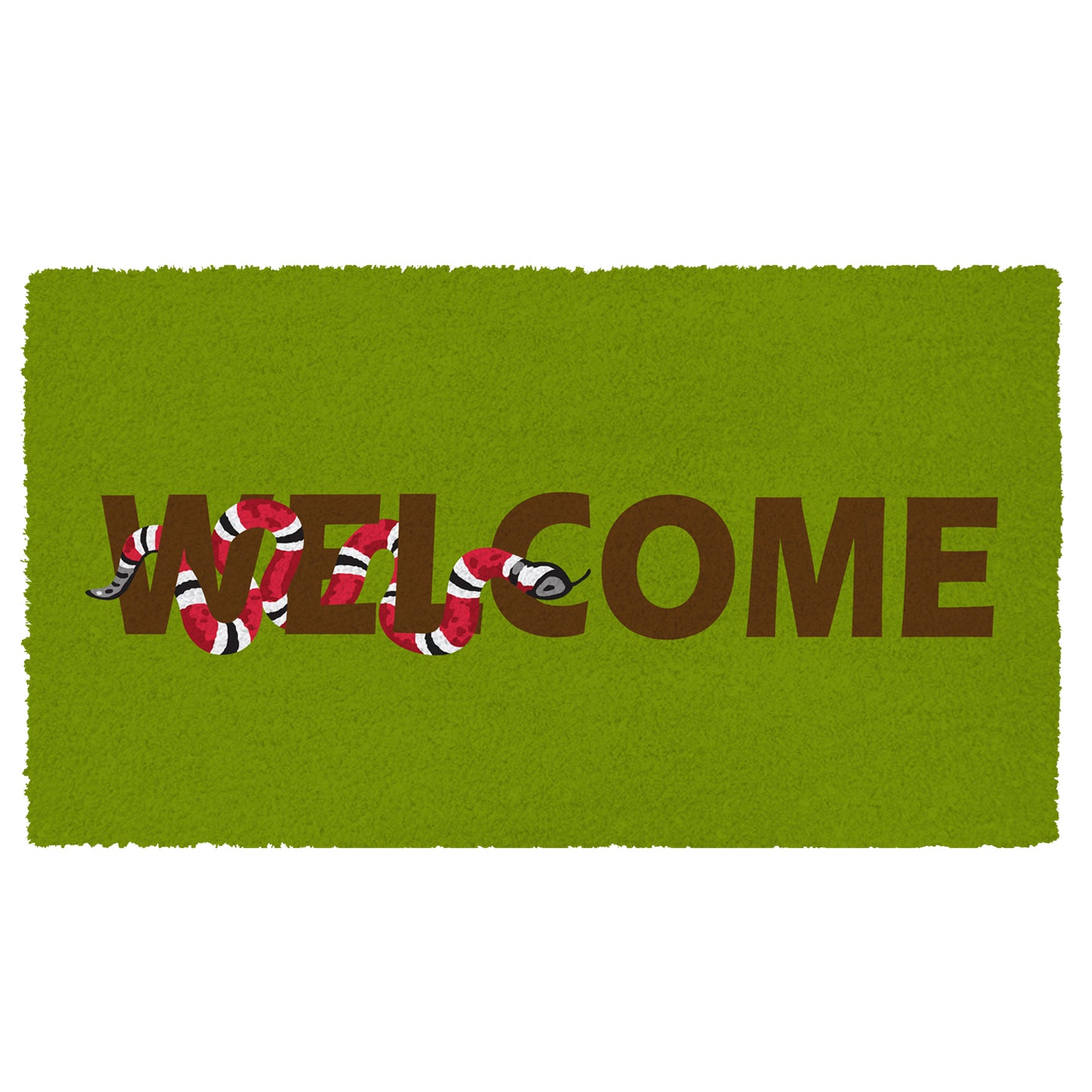 "Welcome" and Snake Printed Green Natural Coir Entrance Mat - OnlyMat