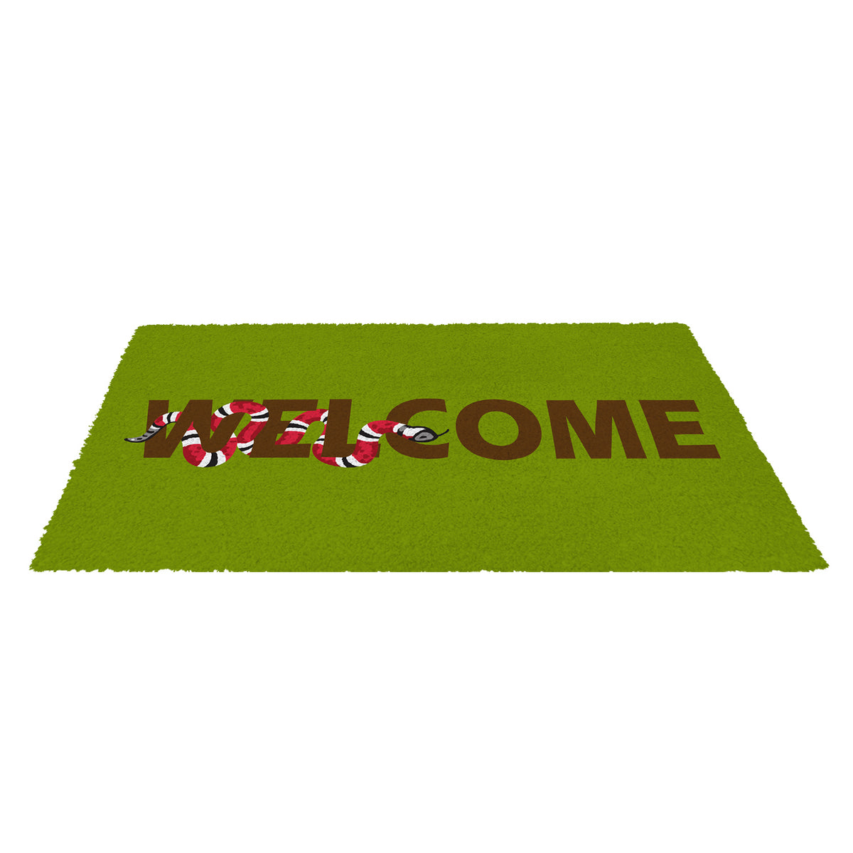 "Welcome" and Snake Printed Green Natural Coir Entrance Mat - OnlyMat