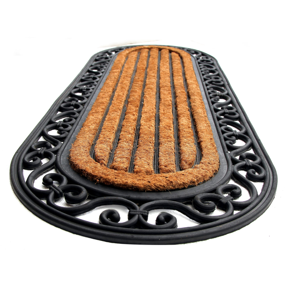 Elegant Long Oval Shaped Rubber Coir Moulded Door Mat - OnlyMat