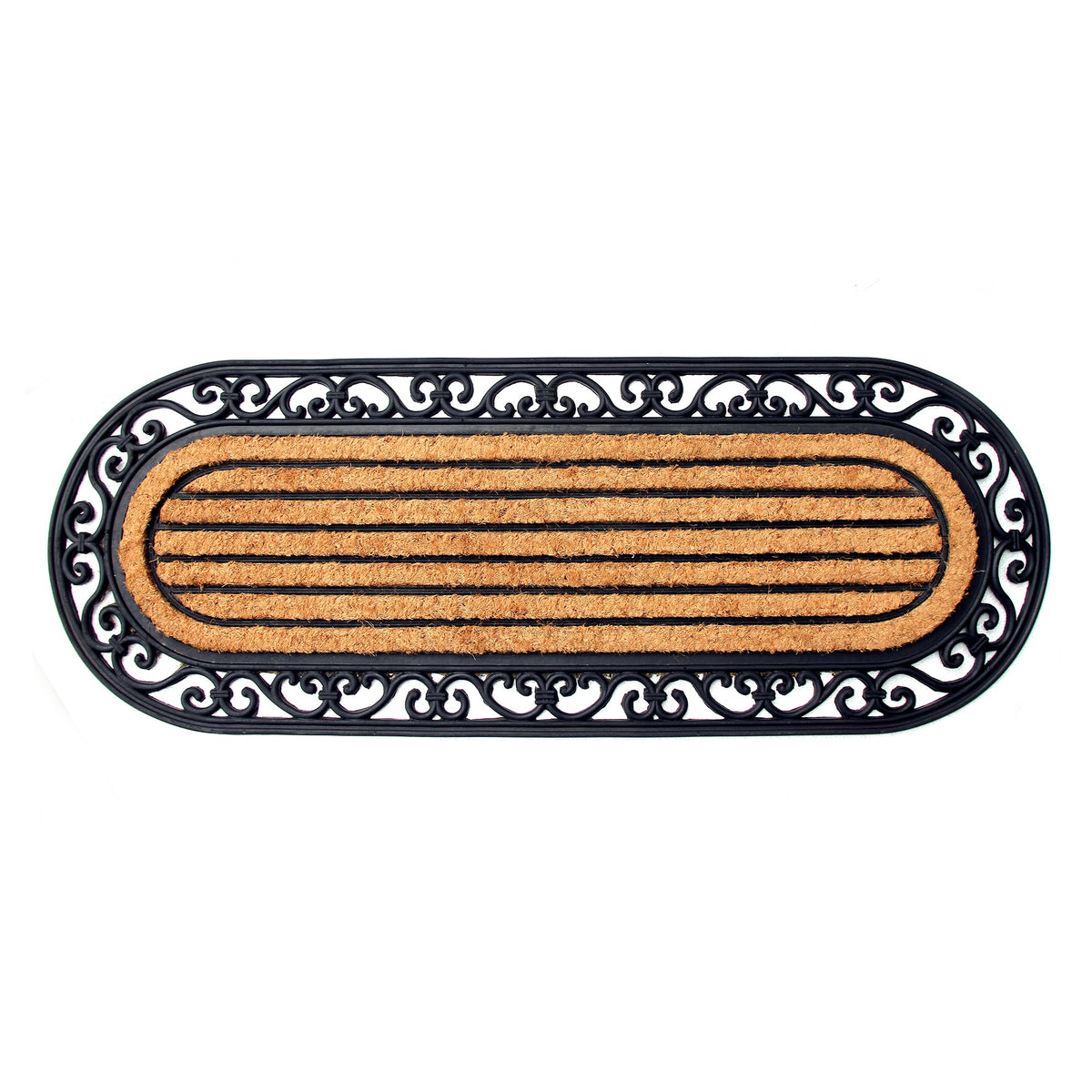 Elegant Long Oval Shaped Rubber Coir Moulded Door Mat - OnlyMat