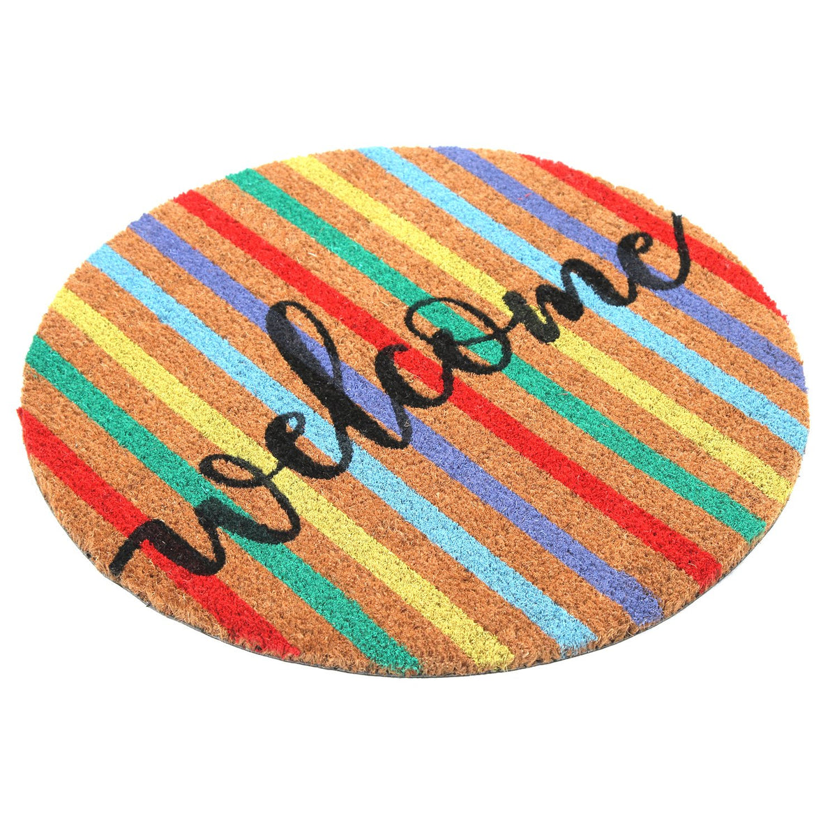 Colourful printed  'Welcome' Round Shaped Natural Coir Door Mat - OnlyMat