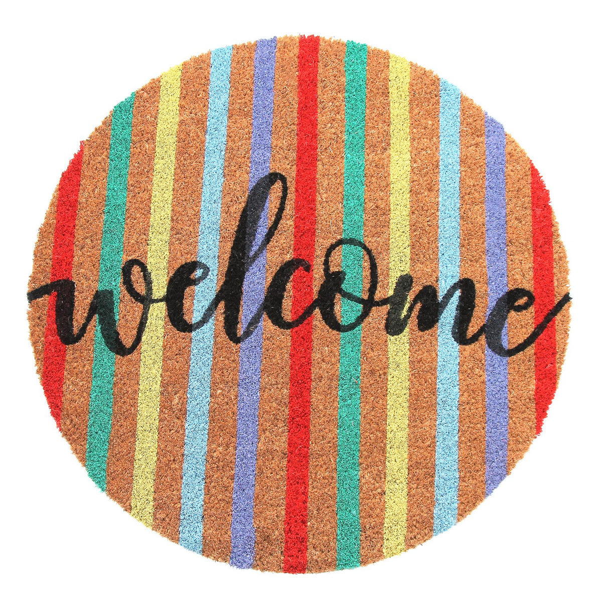 Colourful printed  'Welcome' Round Shaped Natural Coir Door Mat - OnlyMat